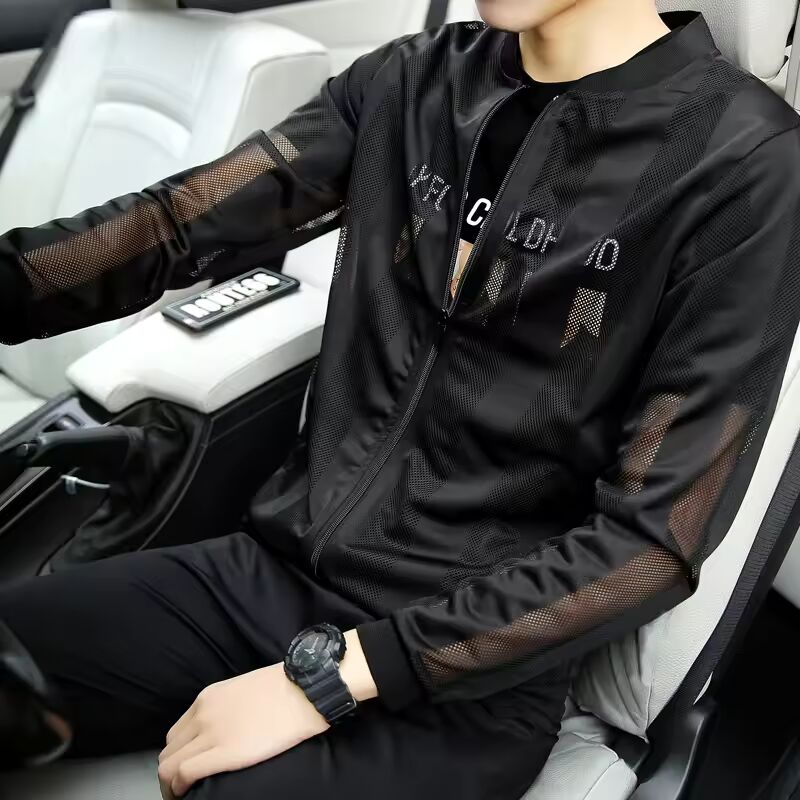 Lightweight Sun Protection Clothing Men's Summer Casual Collar Hollow Breathable Coat Outdoor UV Riding Fishing Skin Windbreaker