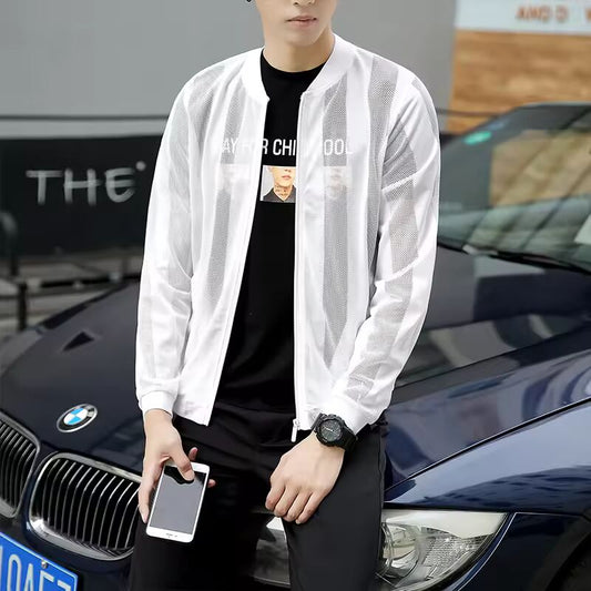 Lightweight Sun Protection Clothing Men's Summer Casual Collar Hollow Breathable Coat Outdoor UV Riding Fishing Skin Windbreaker