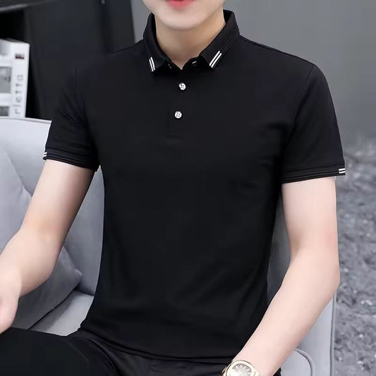 BROWON Brand Summer Oversized T Shirt Men 2025 New Turn-Down Collar Short-sleeved T-shirt Casual Solid Color Slim Fit Clothing
