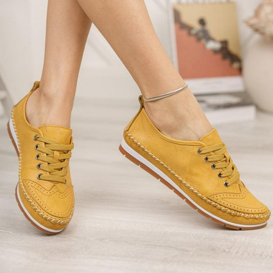 Genuine Leather Women's Shoes, Handmade Lace Up Loafers, Casual Summer Sneakers